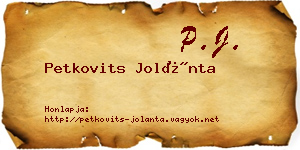 Petkovits Jolánta névjegykártya